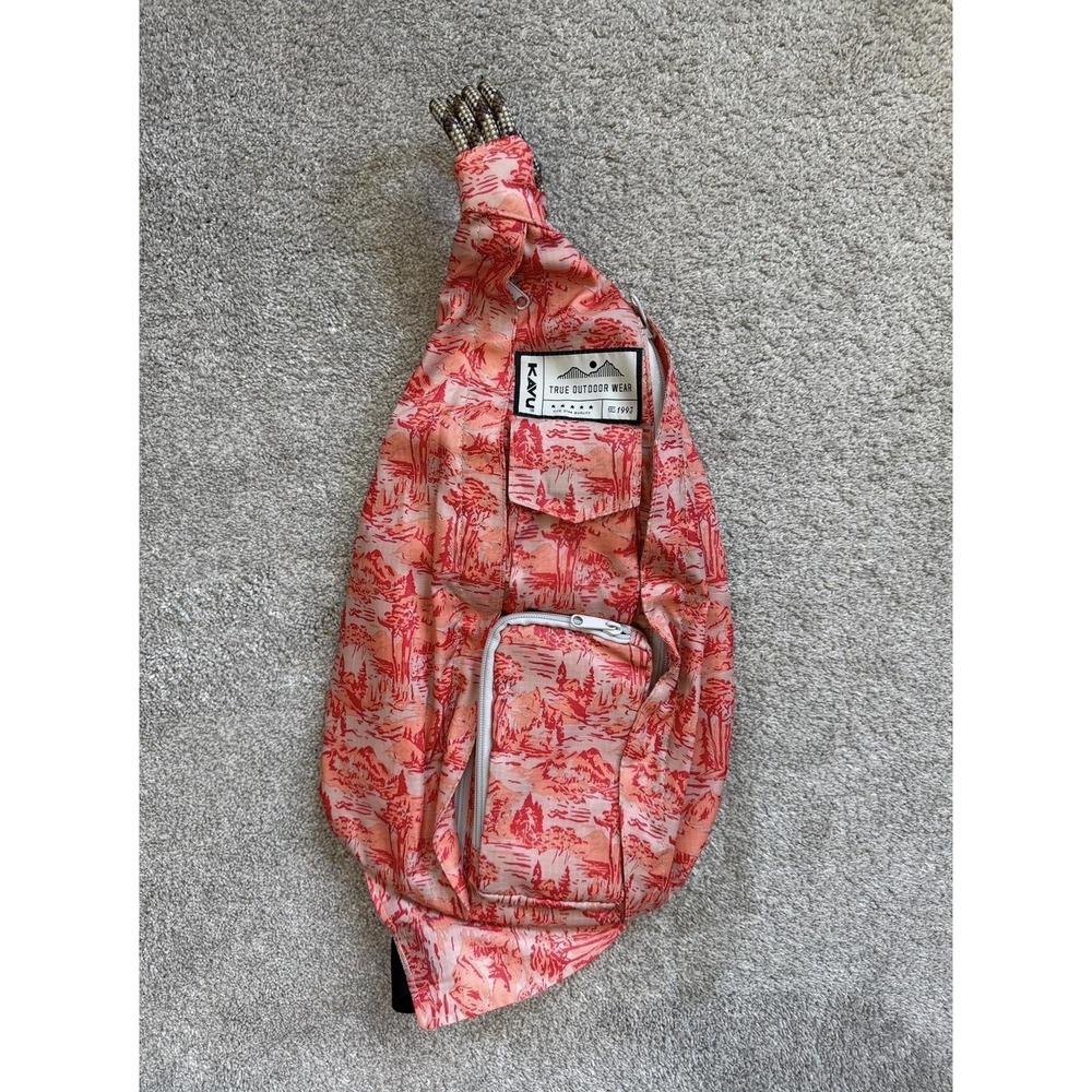 KAVU Pink Coral Rope Bag Sling Backpack Nature Print Adjustable Strap 20"